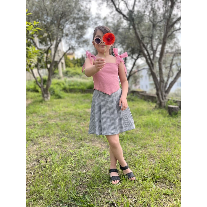 Ekose Etek Bluz Kız Çocuk Takım