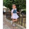 Melody İncili Kot Üst Kısa Kol Elbiseli Çocuk Takım