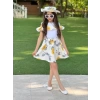 Melody Şapkalı Sarı Çiçek Detaylı 3 Parça Kız Çocuk Takım