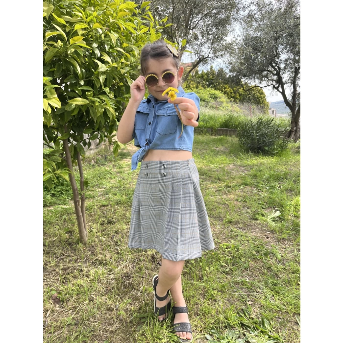 Ekose Etek Bluz Kız Çocuk Takım
