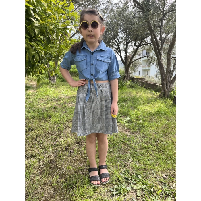 Ekose Etek Bluz Kız Çocuk Takım