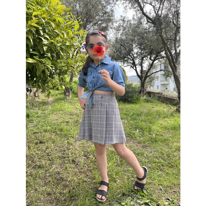 Ekose Etek Bluz Kız Çocuk Takım
