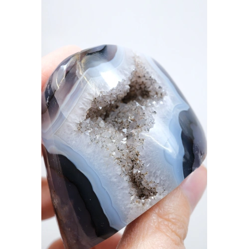 Ametist Akik Serbest Form, Tamamen Cilalanmış Parıldayan Druzy Cep & Bantlı Oniks Akik, 153g