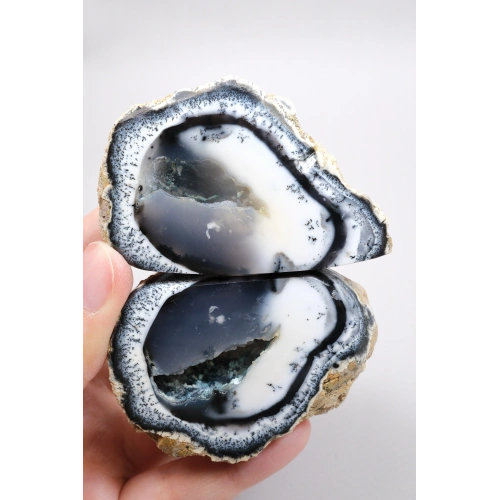 Mavi ve Beyaz Merlinit Jeot Çifti - Yarı Saydam Çekirdek 3D Dendritler Botryoidal Matris, 209g