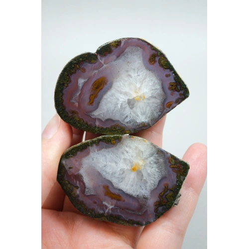 Colorful Almus Agate Pair, Magenta Pink and Red Banded Black Sea Agate