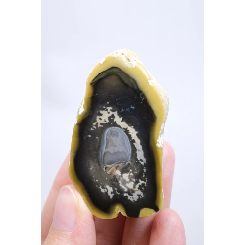 Common Opal Half – Hardal Sarısı, Kömür Siyahı ve Mavi Kalcedon Çekirdek Dilim, 41g