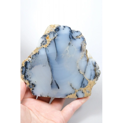 Ethereal Icy Blue, Milky White e Charcoal Black Dendritic Opal Freeform Half, 479g