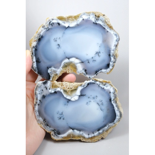 Large Smoky Blue and Milky White Merlinite (Dendritic Opal) Pair, 935g