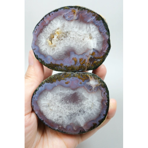 Lavanta Mor Bantlı ve Hardal Sarısı Tüy Agat ile Kuvars, 365g