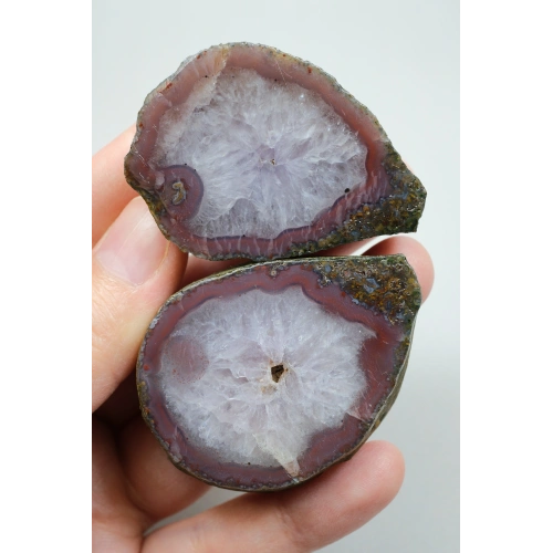 Magenta Kırmızılı Mor Quartz Çekirdekli Siyah Deniz Akik Çifti