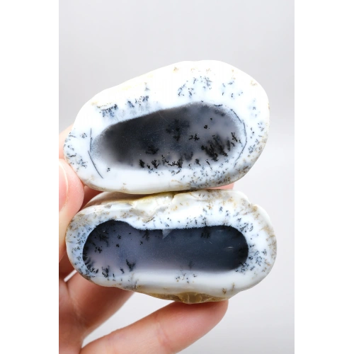 Merlinit (Dendritik Opal) - Mavi Kalsedon ve Bal Opal Cilalanmış Çift | Fikir ve Dengelenme Taşı