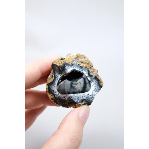 Seltene Merlinit-Geode (dendritischer Opal) – Rohes Höhlenspektrum mit 3D baumartigen dendritischen Einkerbungen, 51g