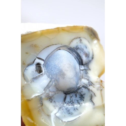 Sarı Dendritik Opal Dendritik Opal Jeotu, Doğal Göz Oluşumu ve Mavi Druzy Çekirdek, 155g