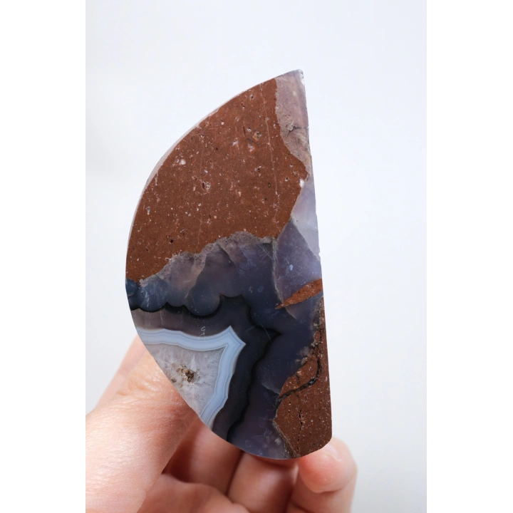 Ametist Akik Serbest Form, Tamamen Cilalanmış Parıldayan Druzy Cep & Bantlı Oniks Akik, 153g