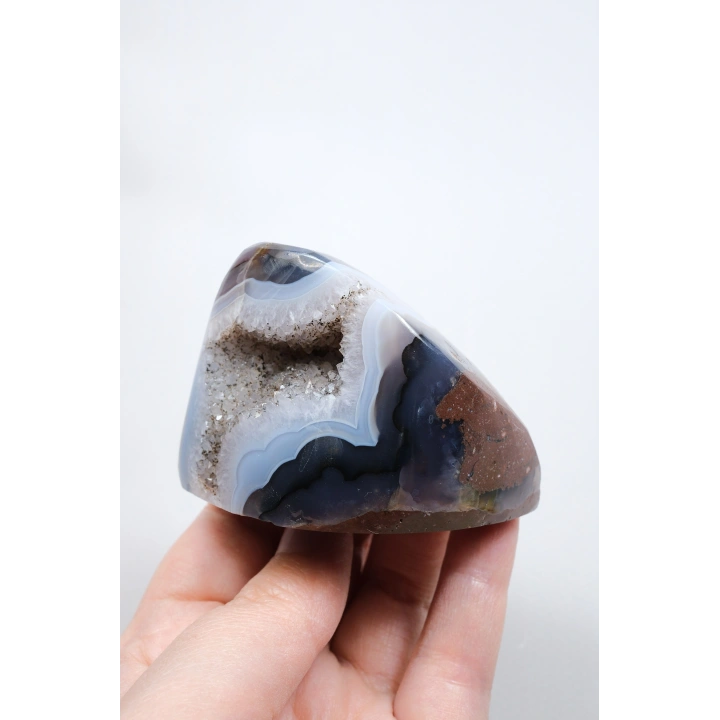 Ametist Akik Serbest Form, Tamamen Cilalanmış Parıldayan Druzy Cep & Bantlı Oniks Akik, 153g