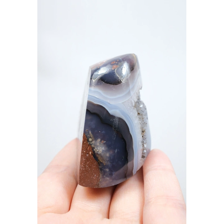 Ametist Akik Serbest Form, Tamamen Cilalanmış Parıldayan Druzy Cep & Bantlı Oniks Akik, 153g