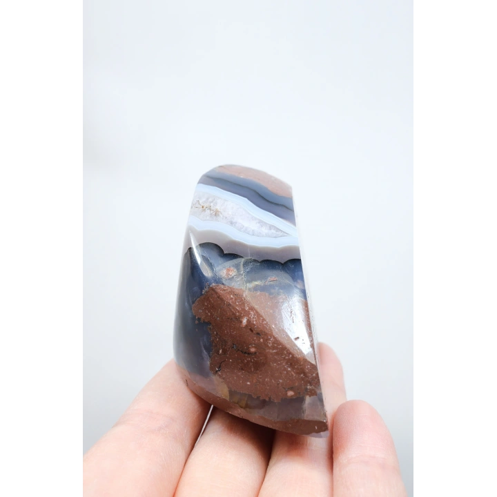 Ametist Akik Serbest Form, Tamamen Cilalanmış Parıldayan Druzy Cep & Bantlı Oniks Akik, 153g