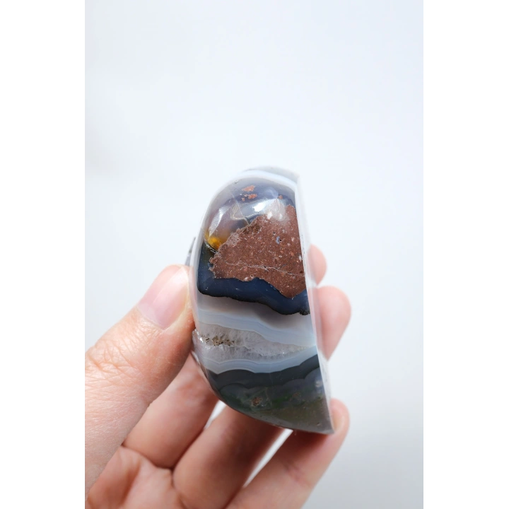 Ametist Akik Serbest Form, Tamamen Cilalanmış Parıldayan Druzy Cep & Bantlı Oniks Akik, 153g