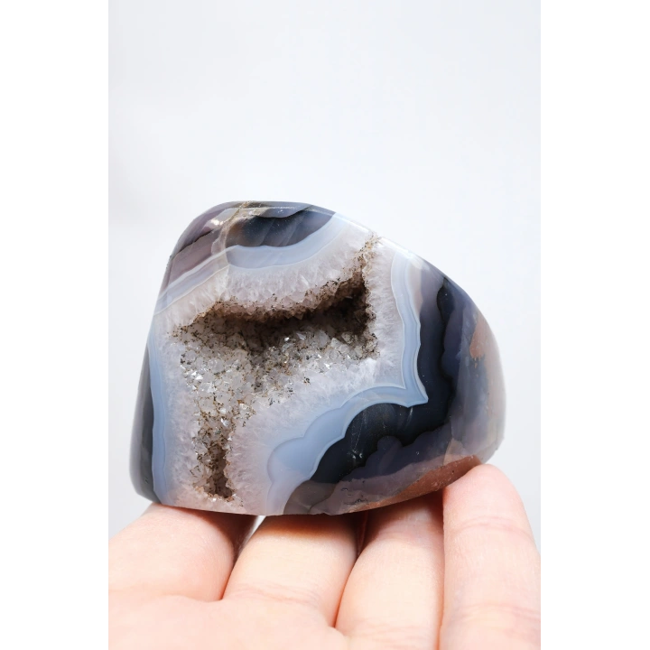 Ametist Akik Serbest Form, Tamamen Cilalanmış Parıldayan Druzy Cep & Bantlı Oniks Akik, 153g