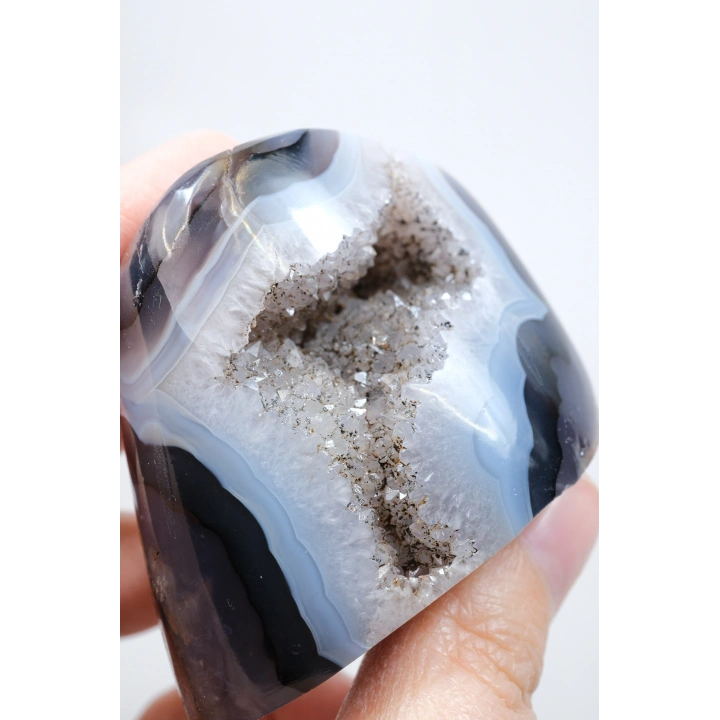 Ametist Akik Serbest Form, Tamamen Cilalanmış Parıldayan Druzy Cep & Bantlı Oniks Akik, 153g