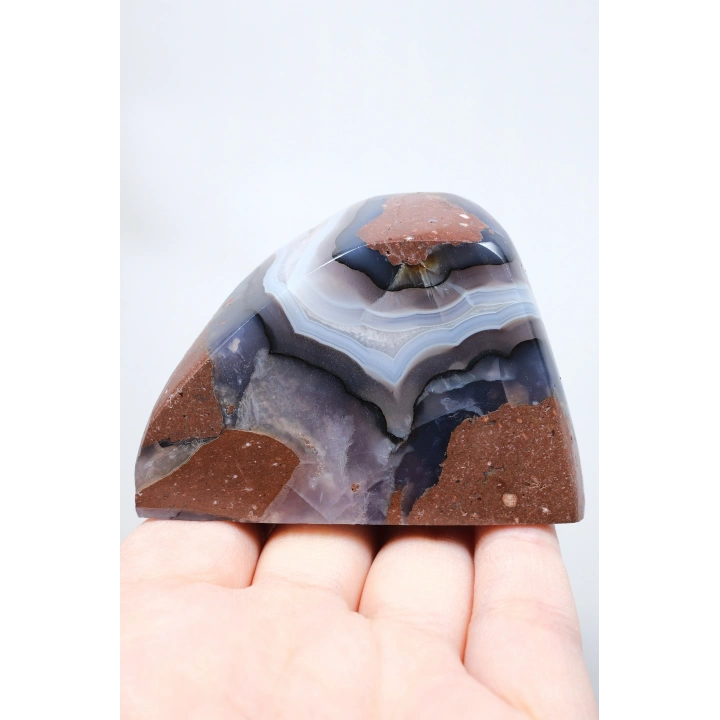 Ametist Akik Serbest Form, Tamamen Cilalanmış Parıldayan Druzy Cep & Bantlı Oniks Akik, 153g