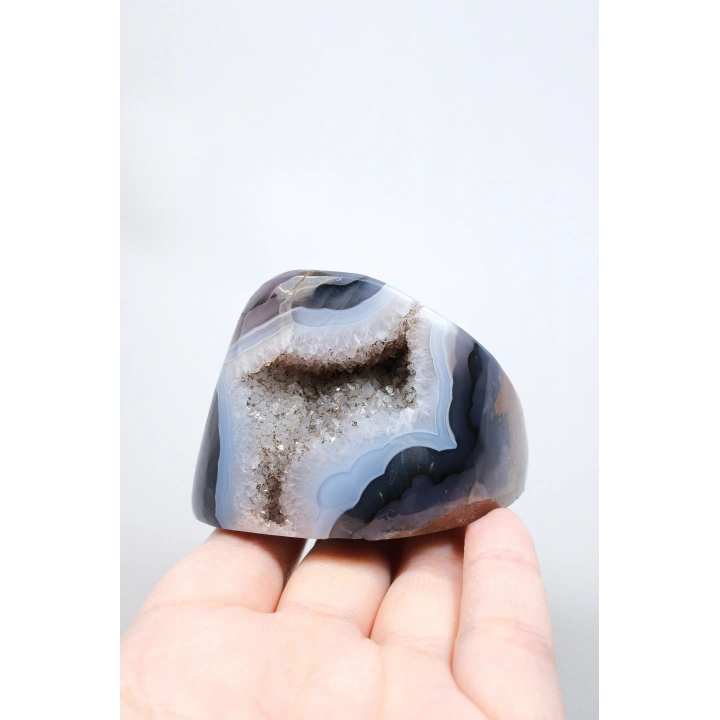 Ametist Akik Serbest Form, Tamamen Cilalanmış Parıldayan Druzy Cep & Bantlı Oniks Akik, 153g