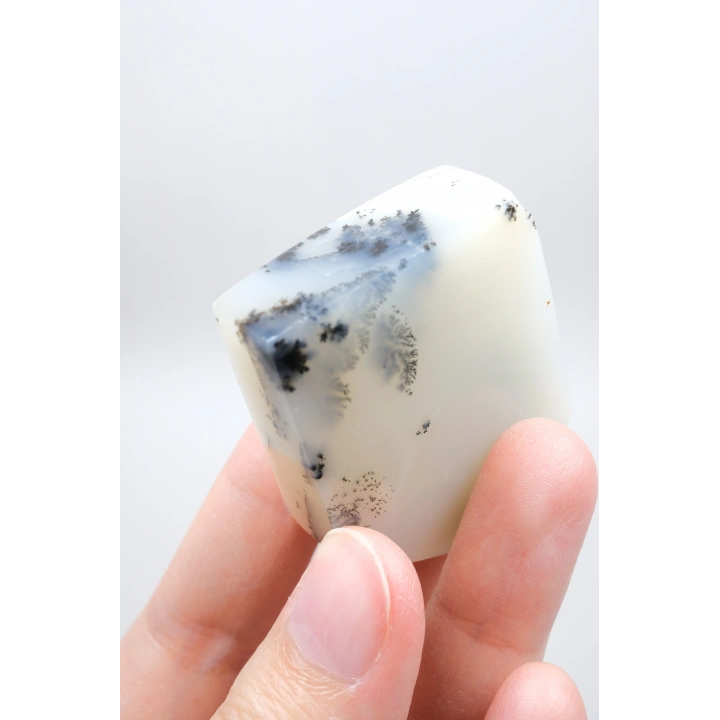 Piedra de Bolsillo Pulida en Forma Libre Merlinita en Blanco y Negro - Ópalo Dendrítico de Nieve Azul-Negro