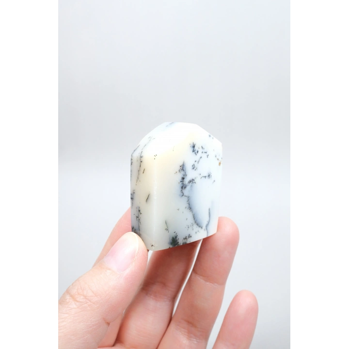 Piedra de Bolsillo Pulida en Forma Libre Merlinita en Blanco y Negro - Ópalo Dendrítico de Nieve Azul-Negro