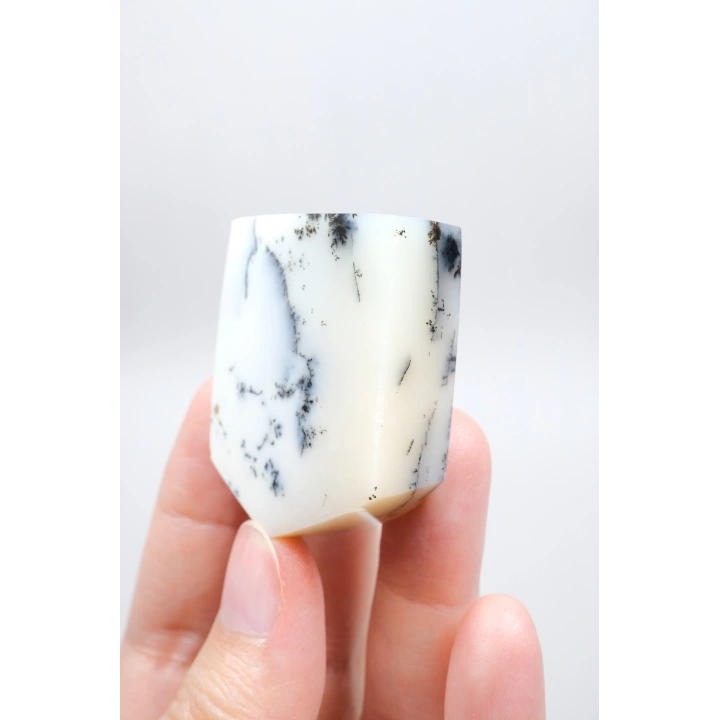Piedra de Bolsillo Pulida en Forma Libre Merlinita en Blanco y Negro - Ópalo Dendrítico de Nieve Azul-Negro
