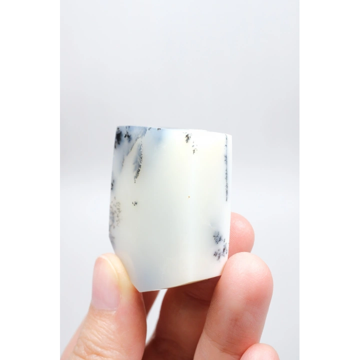 Piedra de Bolsillo Pulida en Forma Libre Merlinita en Blanco y Negro - Ópalo Dendrítico de Nieve Azul-Negro