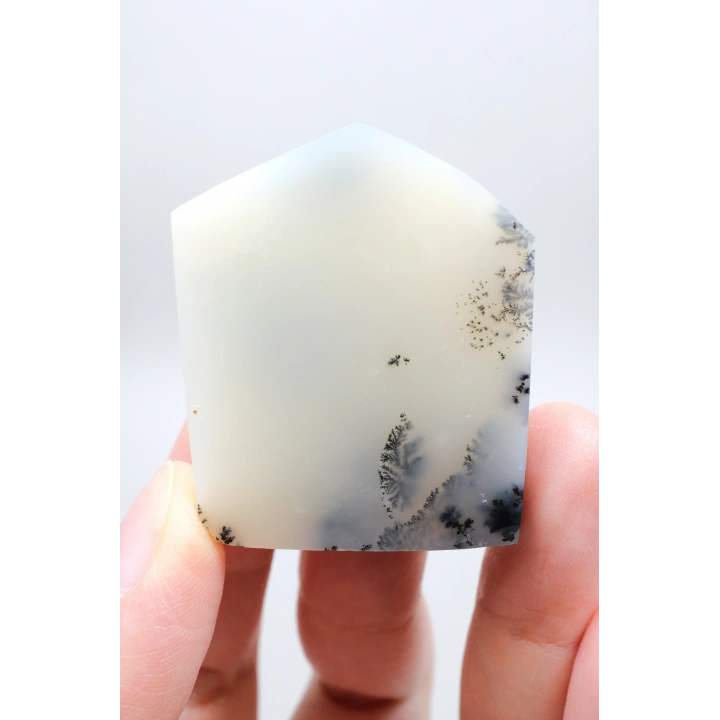 Piedra de Bolsillo Pulida en Forma Libre Merlinita en Blanco y Negro - Ópalo Dendrítico de Nieve Azul-Negro
