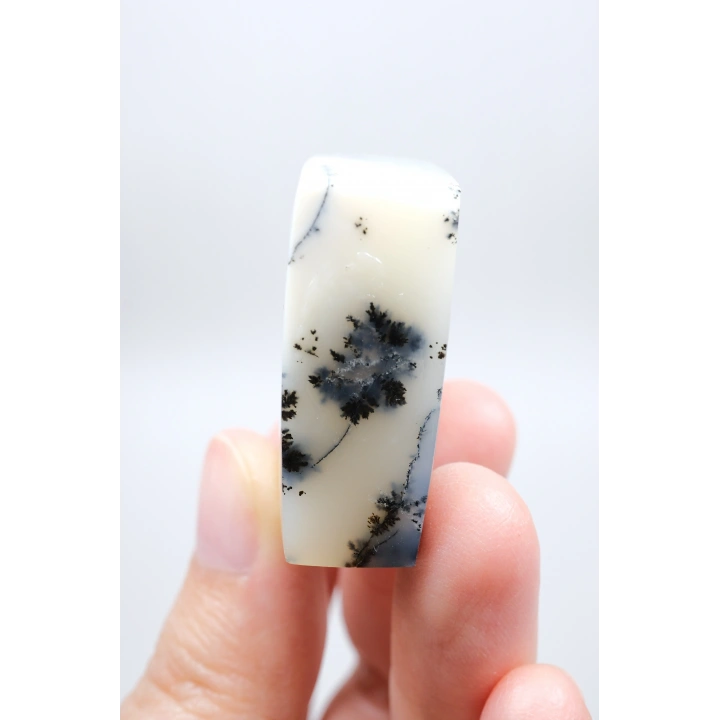 Piedra de Bolsillo Pulida en Forma Libre Merlinita en Blanco y Negro - Ópalo Dendrítico de Nieve Azul-Negro