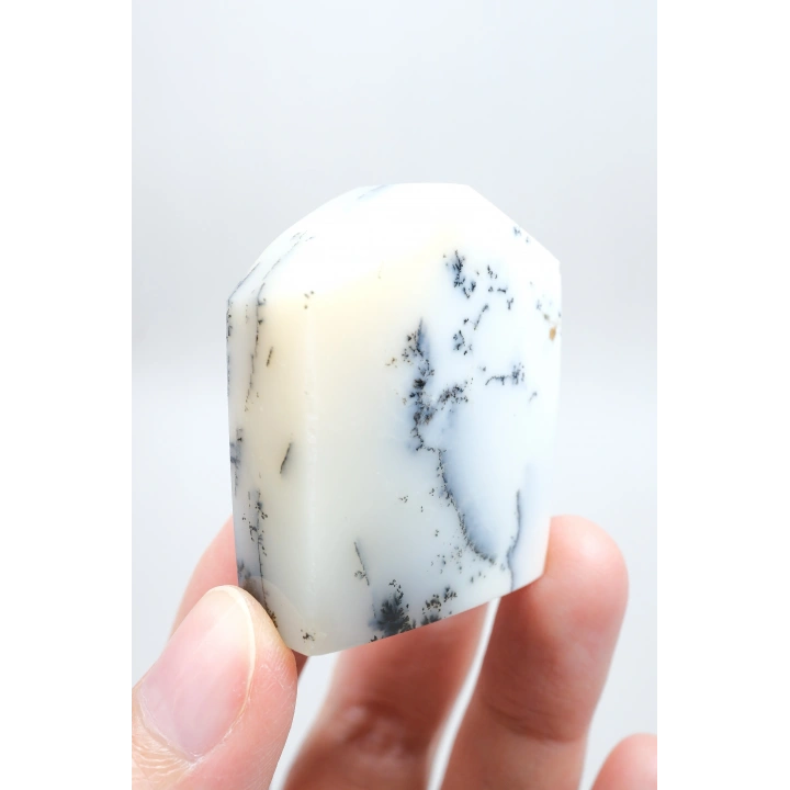 Piedra de Bolsillo Pulida en Forma Libre Merlinita en Blanco y Negro - Ópalo Dendrítico de Nieve Azul-Negro