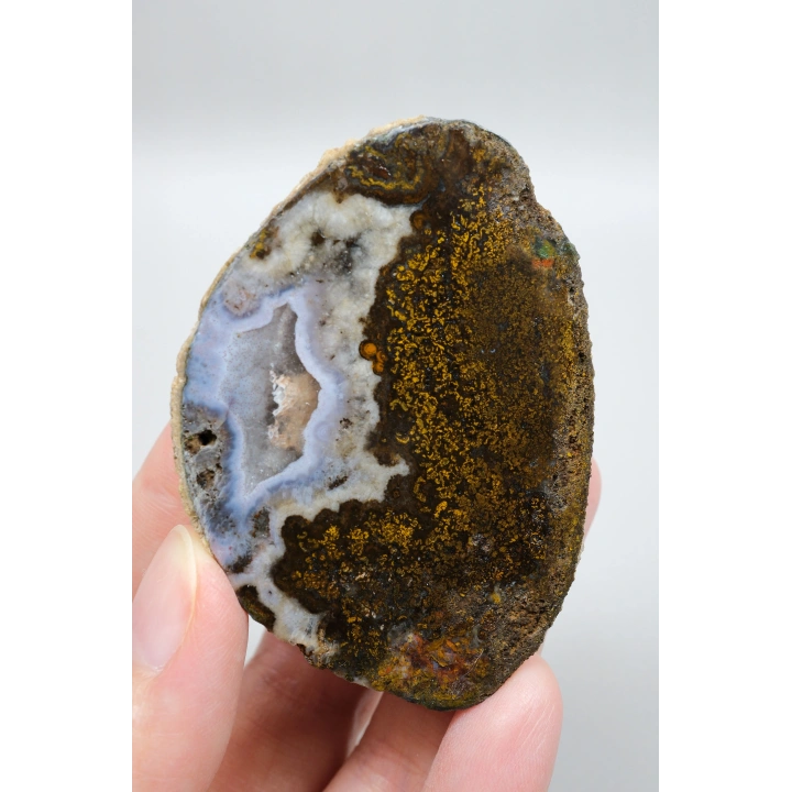 Paire dagate de la mer Noire, agate à plume brune et agate bandée lavande