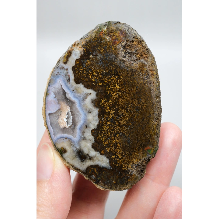 Paire dagate de la mer Noire, agate à plume brune et agate bandée lavande