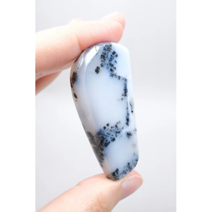 Forma libre pulida de Merlinita Azul y Blanca - Ópalo Dendrítico Azul Hielo