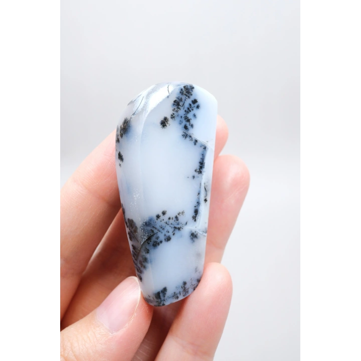 Forma libre pulida de Merlinita Azul y Blanca - Ópalo Dendrítico Azul Hielo