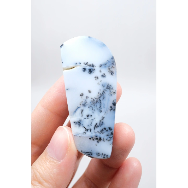 Forma libre pulida de Merlinita Azul y Blanca - Ópalo Dendrítico Azul Hielo