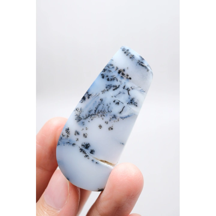 Forma libre pulida de Merlinita Azul y Blanca - Ópalo Dendrítico Azul Hielo