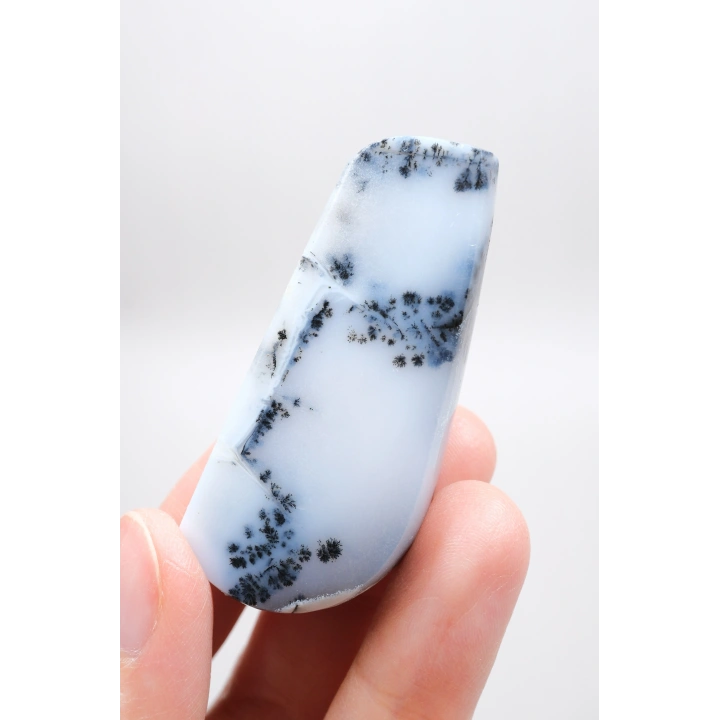 Forma libre pulida de Merlinita Azul y Blanca - Ópalo Dendrítico Azul Hielo