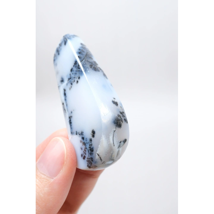 Forma libre pulida de Merlinita Azul y Blanca - Ópalo Dendrítico Azul Hielo