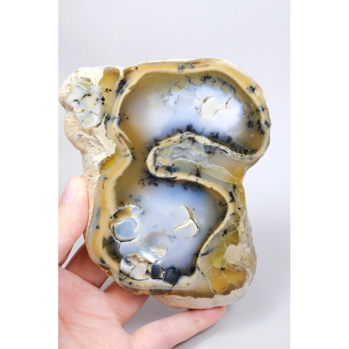 青と黄色の樹枝状オパールスライス（マーリナイト）- 両面専門的に磨かれた、330g