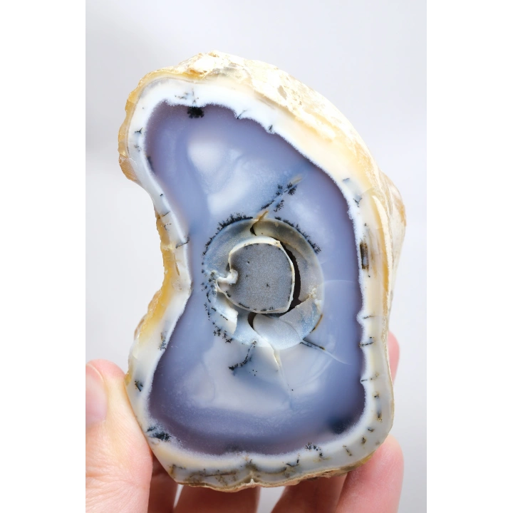 Blue Yellow Dendritic Opal Slice (Merlinite) – Polished Both Sides, Natural Eye Core, 327g