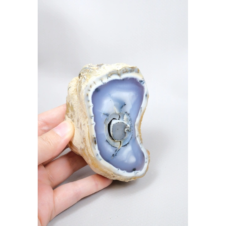 Blue Yellow Dendritic Opal Slice (Merlinite) – Polished Both Sides, Natural Eye Core, 327g