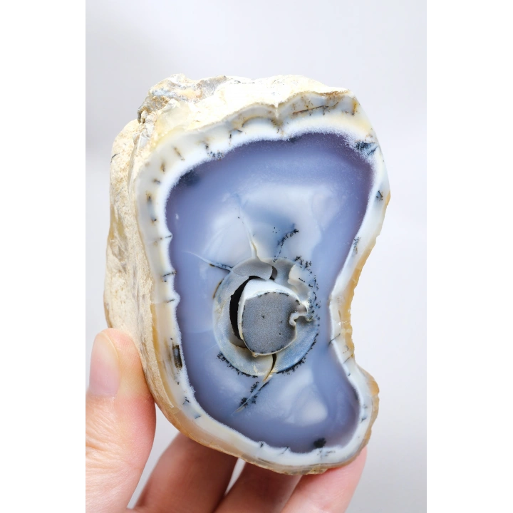 Blue Yellow Dendritic Opal Slice (Merlinite) – Polished Both Sides, Natural Eye Core, 327g