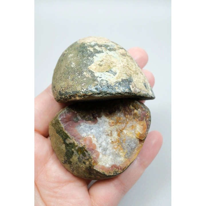 Brick Red Banded ve Mustard Sarı Nakışlı Siyah Deniz Agat Çifti ve Kuvars Jeot