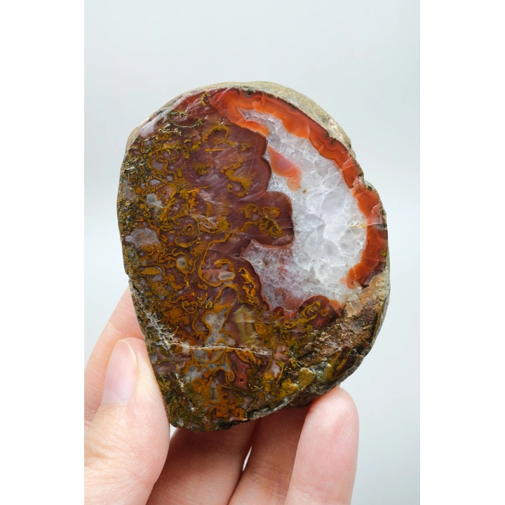 Verbrannte Orange- und Senfgelbe Plumage-Achat-Paar, 197g