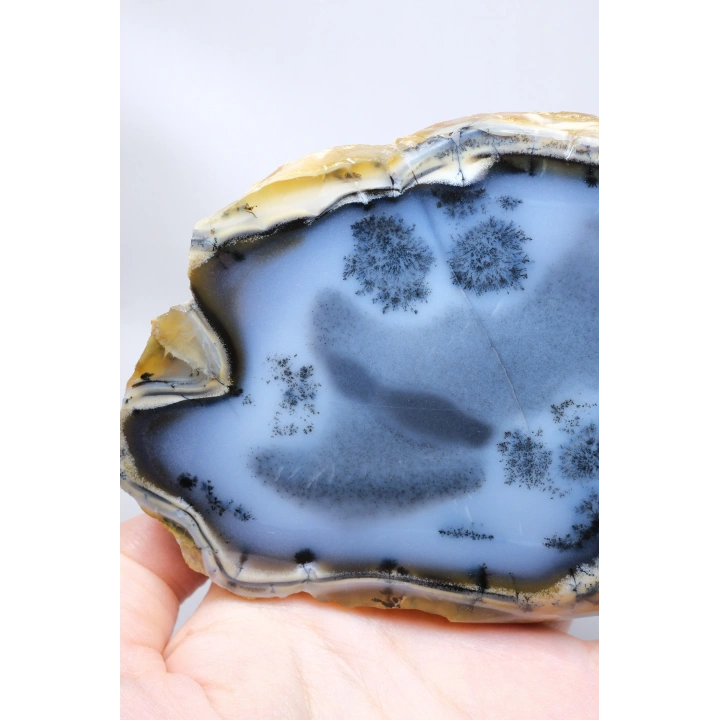 Lámina de Merlinita Azul Oscuro (Ópalo Dendrítico) - Matriz translúcida con Dendritas Negras Flotantes, 561g