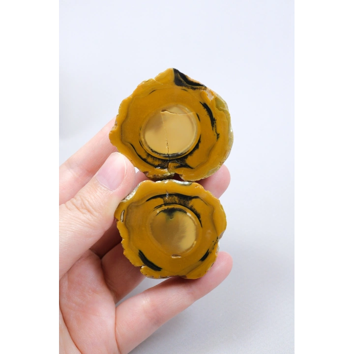 Koyu Sarı Dendritik Opal - Süt ve Bal Opal Cilalı Çift, 68g