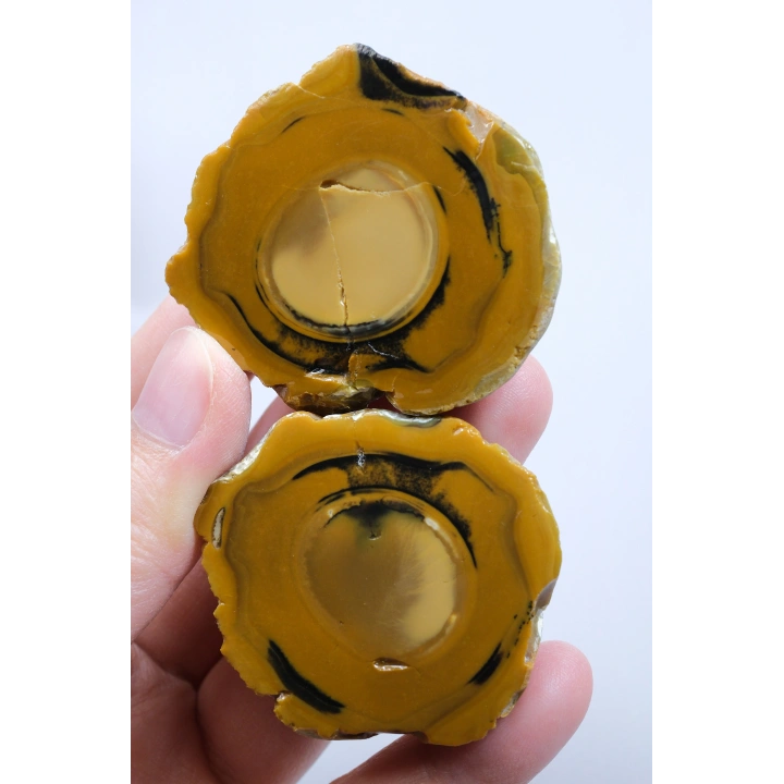 Koyu Sarı Dendritik Opal - Süt ve Bal Opal Cilalı Çift, 68g